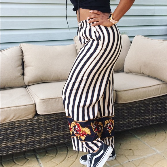 Rare Vintage 1980s HighWaist Striped Palazzo Pants - Picture 6 of 6